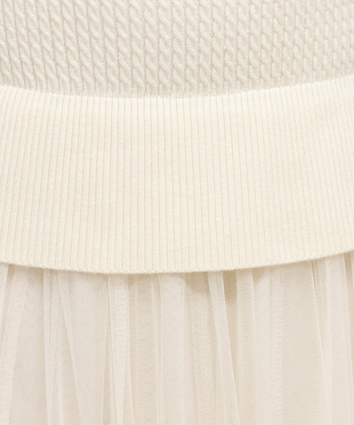pumpkin port(パンプキンポート)の「透かし半袖ニット+チュールロングスカート ドッキングロングワンピース(ワンピース・レディース・ブラック/アイボリー/ベージュ・M)」の8枚目の写真