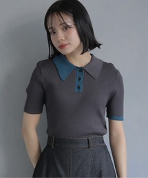 【cheriella】配色ポロリブニット半袖 CONTRAST POLO RIB SHORT KNIT