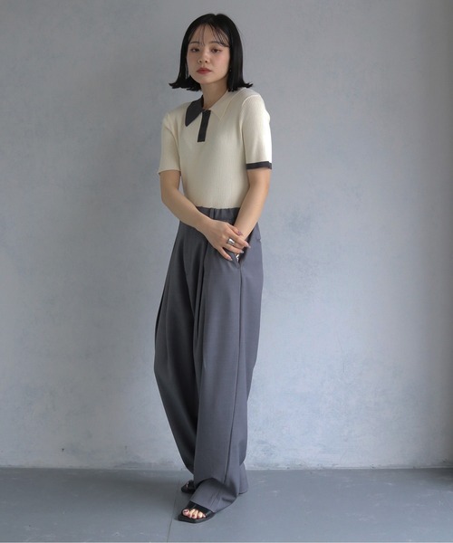 cheriella（シェリエラ）の「【cheriella】配色ポロリブニット半袖 CONTRAST POLO RIB SHORT KNIT（ニット/セーター・レディース・チャコール/ブルー/アイボリー/ブラック・M）」の14枚目の写真