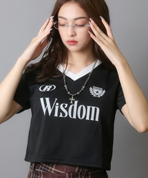 SPINNS(スピンズ)の「WISDOMロゴVネックユニフォームデザインショートTシャツ(Tシャツ/カットソー・レディース)」