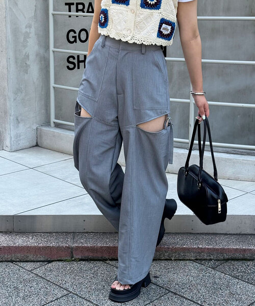 セール】【WEB限定】サイドカットアウトスラックスパンツ