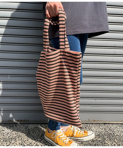 anap mimpi(アナップミンピ)の「ワッフル ボーダー トートバッグ(トートバッグ・レディース・ブラウン/ブルーグリーン・FREE)」の5枚目の写真