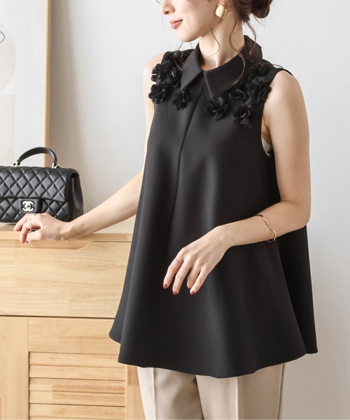 AMELY(エミリー)の「フラワーモチーフAライントップス(Tシャツ/カットソー・レディース・ブラック/ホワイト・L/M)」の10枚目の写真