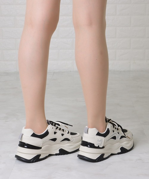 Copping Zone Vintage Chunky レースアップ ダッド スニーカー セール】配色 レースアップ 厚底 ダッド スニーカー（スニーカー