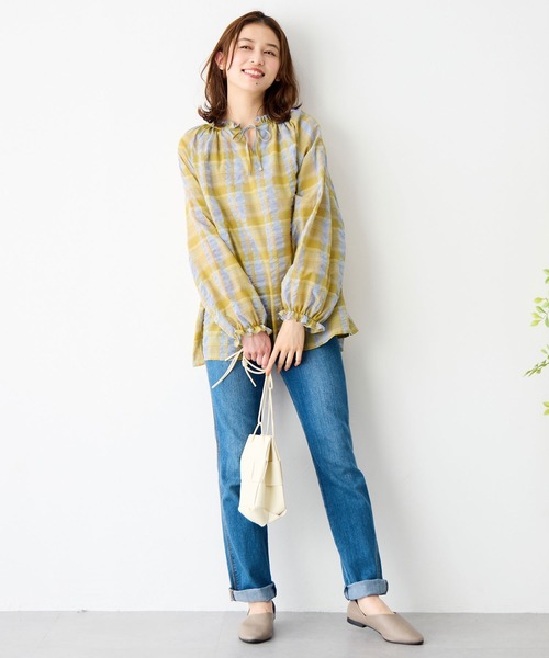 Viola e Viola(ヴィオラエヴィオラ)の「華やかチェック柄カフタンブラウス(シャツ/ブラウス・レディース・イエロー/ブルー/ブラウン・L/M/3L/LL)」の13枚目の写真