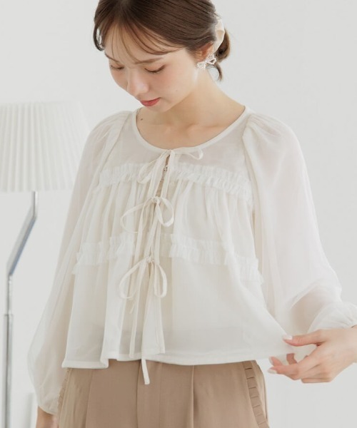 flower（フラワー）の「スウィートチュールブラウス（シャツ/ブラウス・レディース・ピンク/アイボリー・FREE）」の2枚目の写真