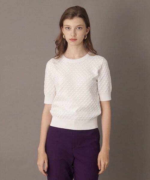 DRESSTERIOR（ドレステリア）の「【洗える/4色展開】レース編みハーフスリーブニット（ニット/セーター・レディース・オフホワイト/ブラック/レッド系1/グリーン・34/36/38）」の2枚目の写真