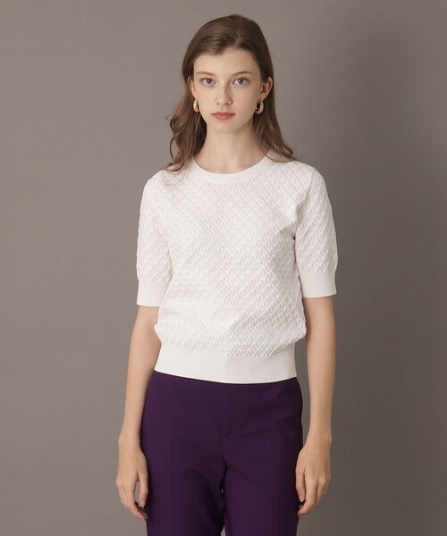 DRESSTERIOR（ドレステリア）の「【洗える/4色展開】レース編みハーフスリーブニット（ニット/セーター・レディース・オフホワイト/ブラック/レッド系1/グリーン・34/36/38）」の6枚目の写真