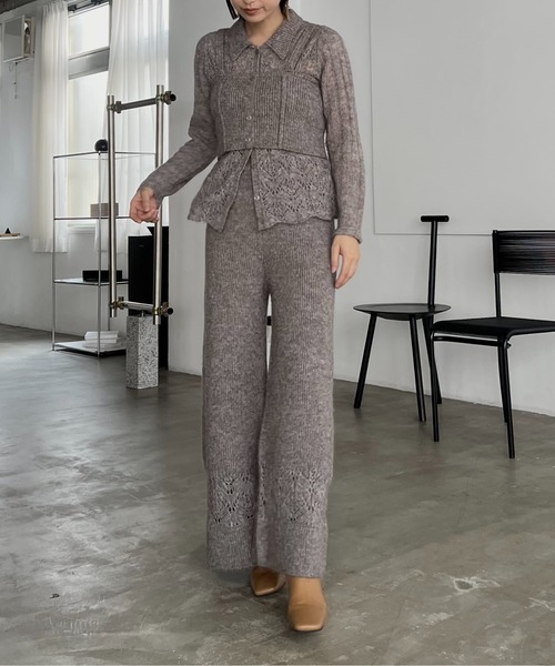 WILLFULLY（ウィルフリー）の「sheer crochet collar knit piping bustier set（ニット/セーター・レディース・チャコールグレー/ナチュラル/ミックスグレー・FREE）」の4枚目の写真