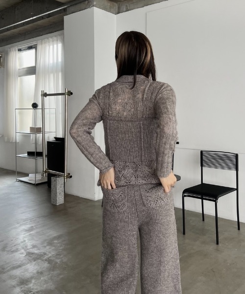 WILLFULLY（ウィルフリー）の「sheer crochet collar knit piping bustier set（ニット/セーター・レディース・チャコールグレー/ナチュラル/ミックスグレー・FREE）」の6枚目の写真