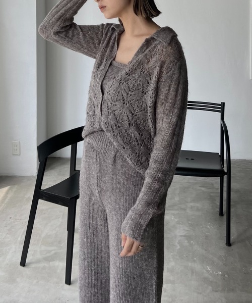 WILLFULLY（ウィルフリー）の「sheer crochet collar knit piping bustier set（ニット/セーター・レディース・チャコールグレー/ナチュラル/ミックスグレー・FREE）」の10枚目の写真