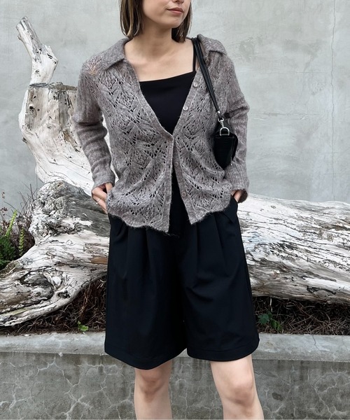 セール】sheer crochet collar knit piping bustier set（ニット