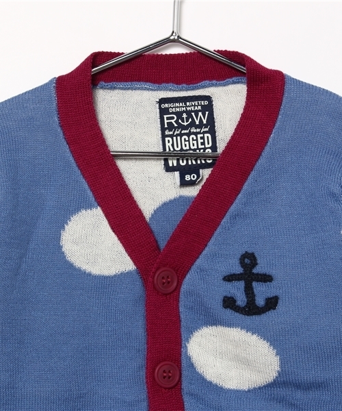 RUGGEDWORKS（ラゲッドワークス）の「ドットVネックニットカーディガン(80～140㎝)（ニット/セーター・キッズ・ネイビー/ブルー・100cm/90cm/140cm/110cm/120cm/130cm/80ｃｍ）」の4枚目の写真