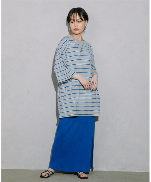 SUWDEE(スーディー)の「border loose tee(Tシャツ/カットソー・レディース・グレー/グリーン・FREE)」の1枚目の写真