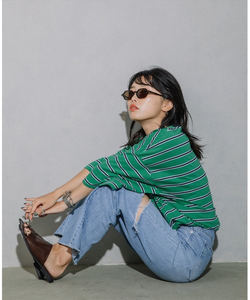 SUWDEE(スーディー)の「border loose tee(Tシャツ/カットソー・レディース・グレー/グリーン・FREE)」の7枚目の写真