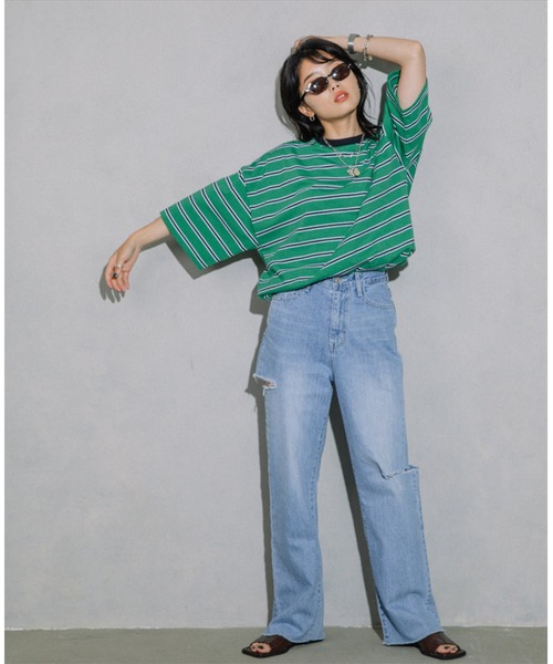 SUWDEE(スーディー)の「border loose tee(Tシャツ/カットソー・レディース・グレー/グリーン・FREE)」の5枚目の写真