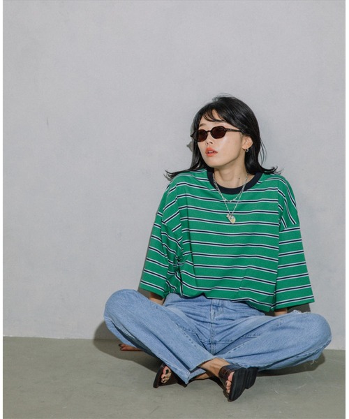 SUWDEE(スーディー)の「border loose tee(Tシャツ/カットソー・レディース・グレー/グリーン・FREE)」の8枚目の写真