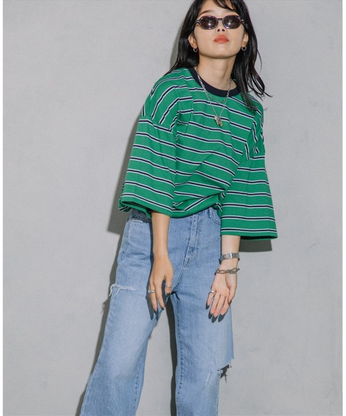 SUWDEE(スーディー)の「border loose tee(Tシャツ/カットソー・レディース・グレー/グリーン・FREE)」の3枚目の写真