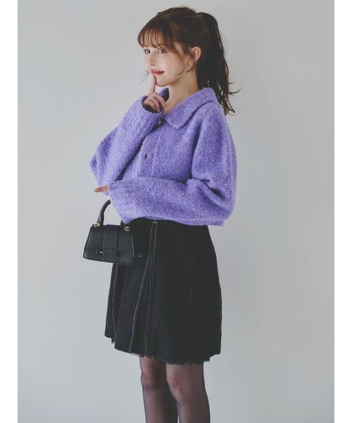 dazzlin(ダズリン)の「ラペルファーショートカーディガン(カーディガン/ボレロ・レディース・パープル/チャコールグレー/オフホワイト・FREE)」の13枚目の写真