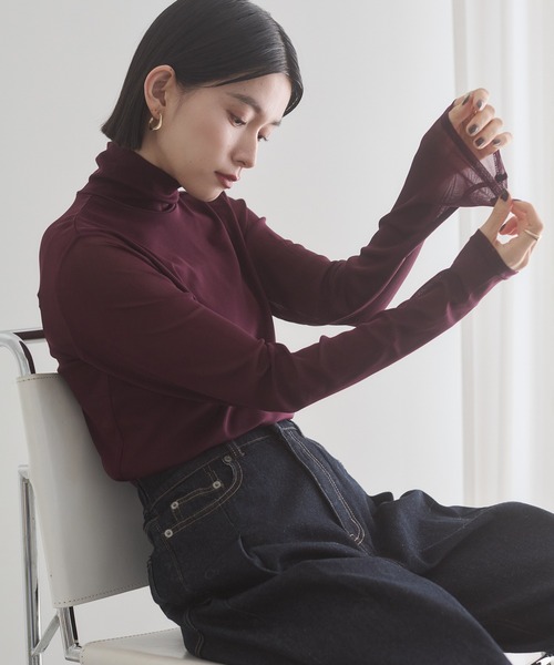 hunch（ハンチ）の「パワーネット タートルシアートップス（Tシャツ/カットソー・レディース・ブラック/グレー/ホワイト/ペールイエロー/レッド/ダークブラウン/チャコールグレー/バーガンディー/ピンク/ロイヤルブルー・FREE）」の10枚目の写真