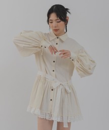 【Calon mie】レースベルトストライプシャツチュニック/WEB/EC限定商品