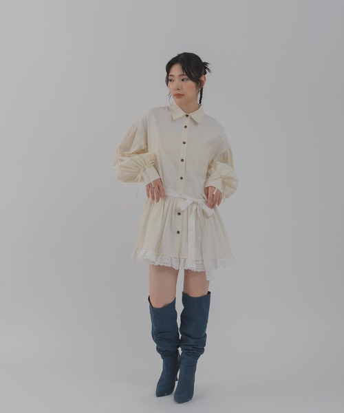 Calon mie(カロンミー)の「【Calon mie】レースベルトストライプシャツチュニック/WEB/EC限定商品(シャツ/ブラウス・レディース・ライトブルー/アイボリー・FREE)」の12枚目の写真