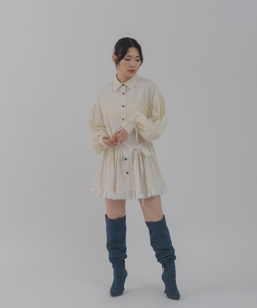 Calon mie(カロンミー)の「【Calon mie】レースベルトストライプシャツチュニック/WEB/EC限定商品(シャツ/ブラウス・レディース・ライトブルー/アイボリー・FREE)」の10枚目の写真