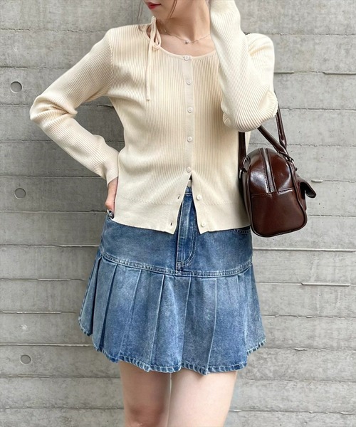 clear（クリア）の「肩リボンニットカーディガン[オフィスカジュアル 着回し抜群 大人]≪再入荷≫（カーディガン/ボレロ・レディース・アイボリー/ブラック/イエロー/グレー・F）」の2枚目の写真