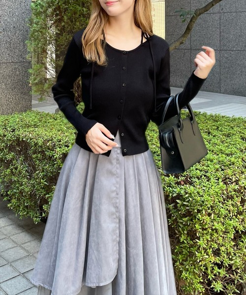 clear（クリア）の「肩リボンニットカーディガン[オフィスカジュアル 着回し抜群 大人]≪再入荷≫（カーディガン/ボレロ・レディース・アイボリー/ブラック/イエロー/グレー・F）」の3枚目の写真