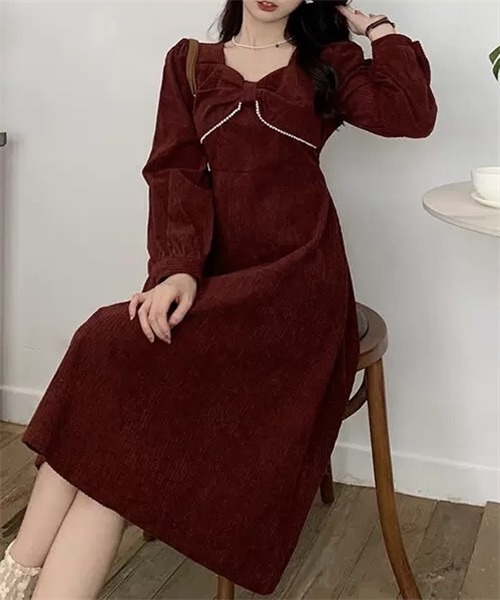 FREE STYLISTS(フリー スタイリスト)の「パールリボンフレアワンピース(ワンピース・レディース・ブラック/ボルドー・L/M/XL)」の21枚目の写真