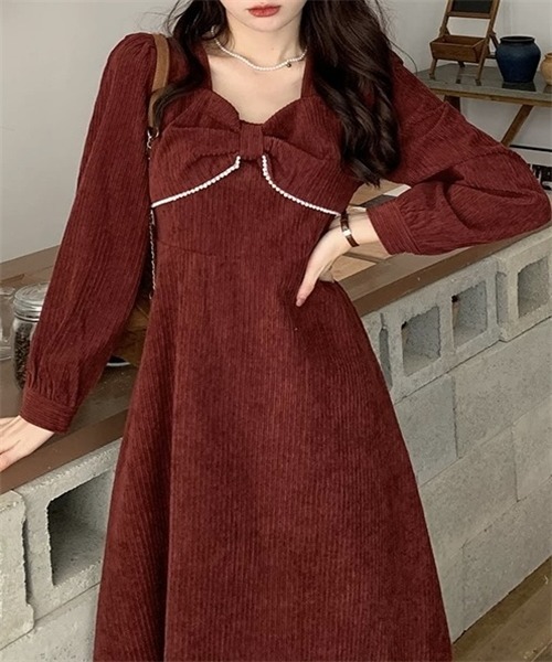 FREE STYLISTS(フリー スタイリスト)の「パールリボンフレアワンピース(ワンピース・レディース・ブラック/ボルドー・L/M/XL)」の20枚目の写真
