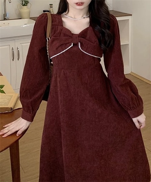 FREE STYLISTS(フリー スタイリスト)の「パールリボンフレアワンピース(ワンピース・レディース・ブラック/ボルドー・L/M/XL)」の19枚目の写真