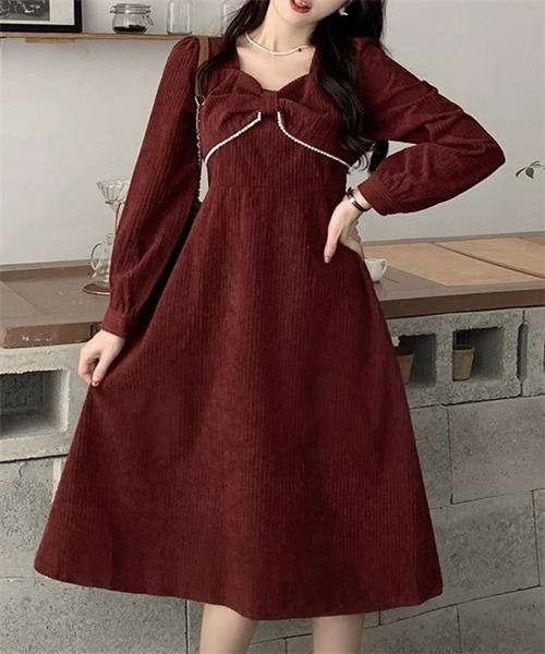 FREE STYLISTS(フリー スタイリスト)の「パールリボンフレアワンピース(ワンピース・レディース・ブラック/ボルドー・L/M/XL)」の18枚目の写真