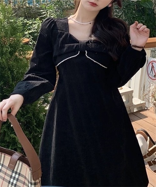 FREE STYLISTS(フリー スタイリスト)の「パールリボンフレアワンピース(ワンピース・レディース・ブラック/ボルドー・L/M/XL)」の11枚目の写真