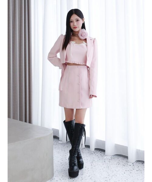 EATME（イートミー）の「ヘムガータージャケット（セットアップ可能）（テーラードジャケット・レディース・ブラック/ピンク・FREE）」の4枚目の写真