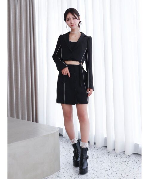 EATME（イートミー）の「ヘムガータージャケット（セットアップ可能）（テーラードジャケット・レディース・ブラック/ピンク・FREE）」の8枚目の写真