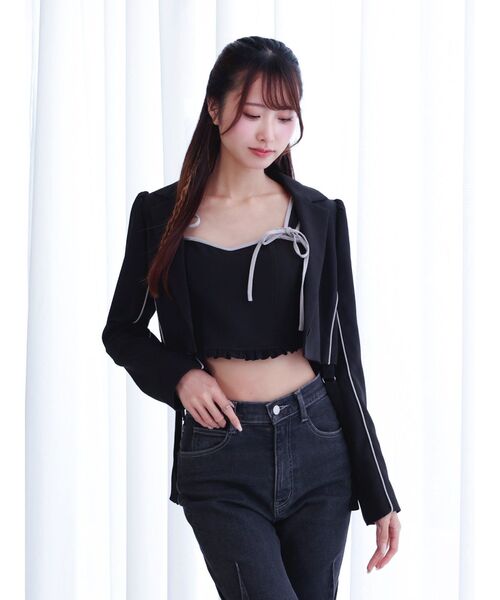 EATME（イートミー）の「ヘムガータージャケット（セットアップ可能）（テーラードジャケット・レディース・ブラック/ピンク・FREE）」の10枚目の写真