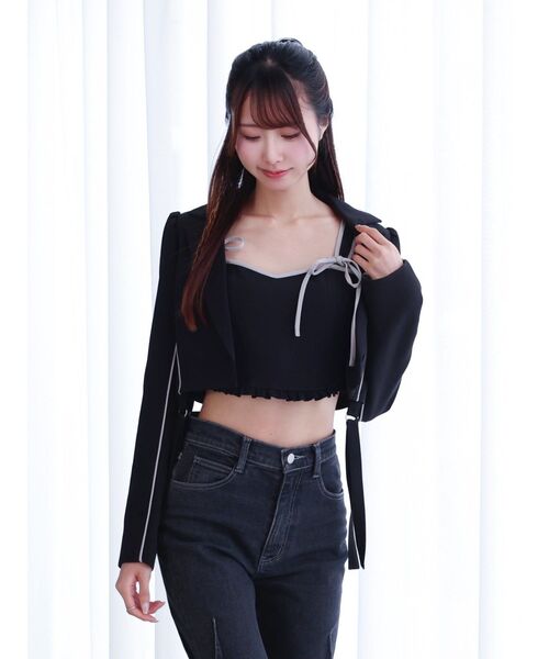 EATME（イートミー）の「ヘムガータージャケット（セットアップ可能）（テーラードジャケット・レディース・ブラック/ピンク・FREE）」の11枚目の写真