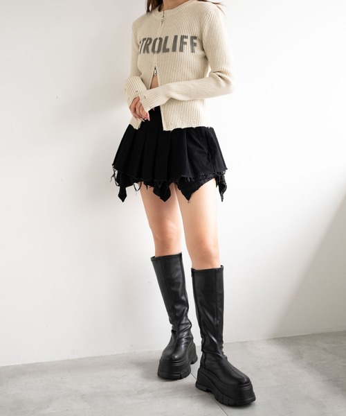 dispark（ディスパーク）の「DISPARK/シンプルロゴWZIPニット（カーディガン/ボレロ・レディース・カーキ/アイボリー・FREE）」の3枚目の写真