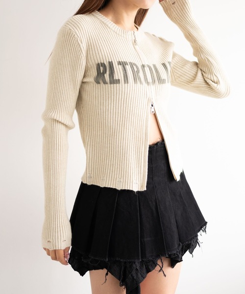 dispark（ディスパーク）の「DISPARK/シンプルロゴWZIPニット（カーディガン/ボレロ・レディース・カーキ/アイボリー・FREE）」の5枚目の写真