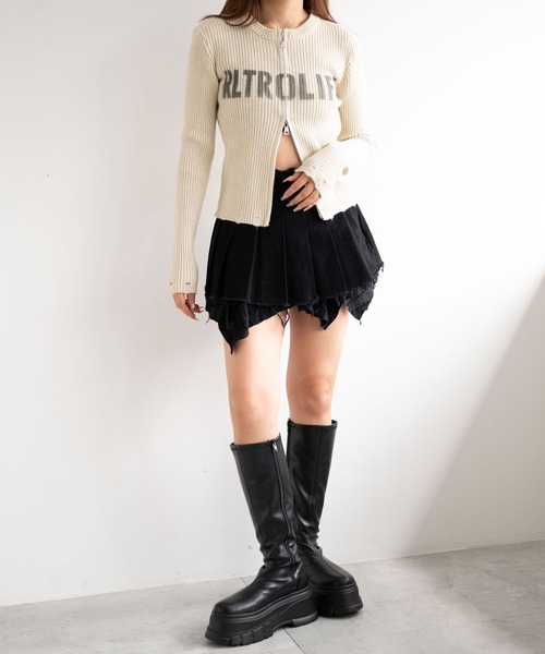 dispark（ディスパーク）の「DISPARK/シンプルロゴWZIPニット（カーディガン/ボレロ・レディース・カーキ/アイボリー・FREE）」の7枚目の写真