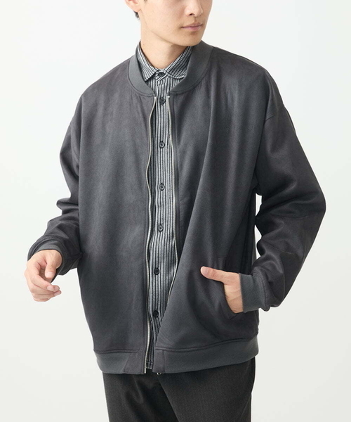 MK MICHEL KLEIN HOMME (エムケーミッシェルクランオム)の「MA-1ブルゾン / ポンチスエードジャージ(ブルゾン・メンズ・サンドベージュ/アイボリー/ブルー/チャコールグレー・46/48)」の2枚目の写真