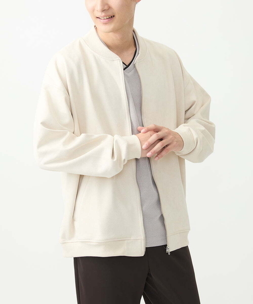 MK MICHEL KLEIN HOMME (エムケーミッシェルクランオム)の「MA-1ブルゾン / ポンチスエードジャージ(ブルゾン・メンズ・サンドベージュ/アイボリー/ブルー/チャコールグレー・46/48)」の1枚目の写真