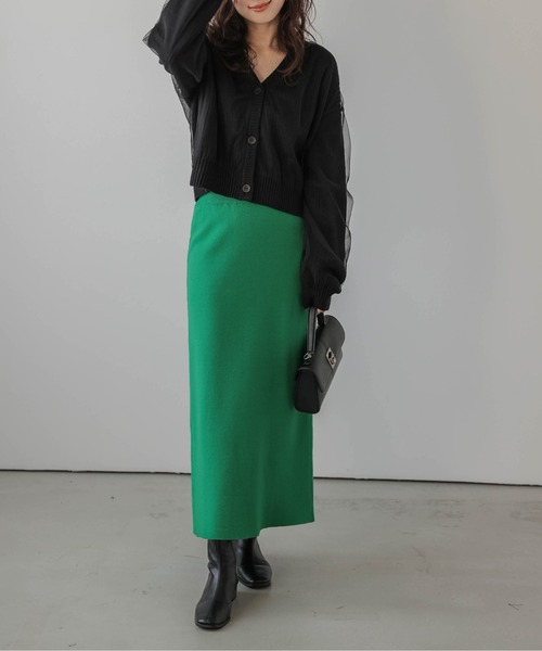 La-gemme（ラジェム）の「裏起毛 2wayスリットニットスカート（スカート・レディース・ブラック/ブルー/グリーン/ブラウン/グレー/ライトグレー・L/M）」の2枚目の写真
