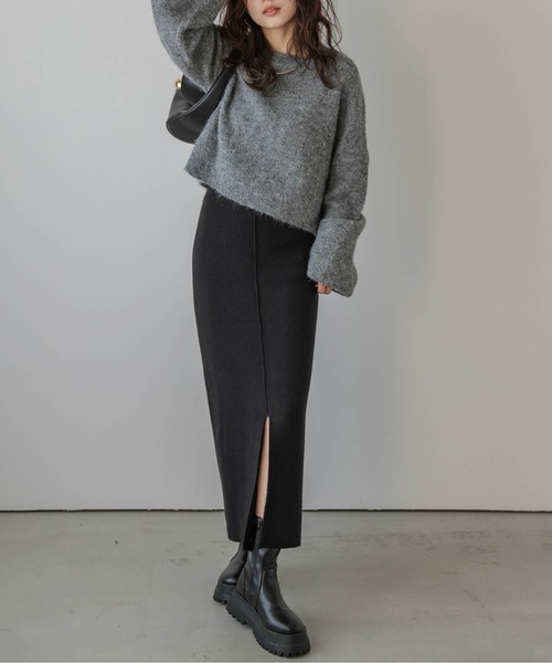 La-gemme（ラジェム）の「裏起毛 2wayスリットニットスカート（スカート・レディース・ブラック/ブルー/グリーン/ブラウン/グレー/ライトグレー・L/M）」の3枚目の写真