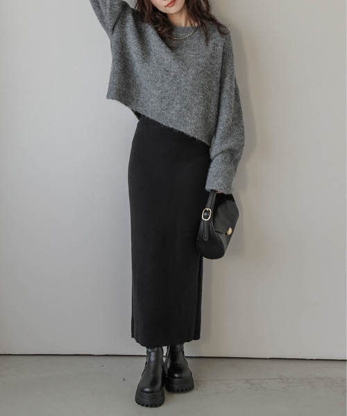 La-gemme（ラジェム）の「裏起毛 2wayスリットニットスカート（スカート・レディース・ブラック/ブルー/グリーン/ブラウン/グレー/ライトグレー・L/M）」の11枚目の写真