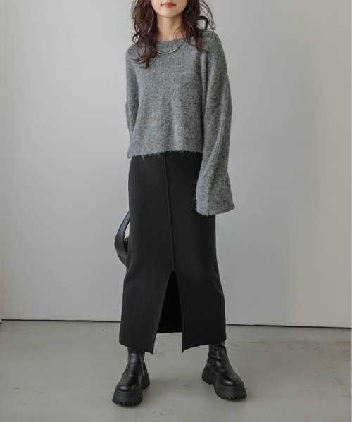 La-gemme（ラジェム）の「裏起毛 2wayスリットニットスカート（スカート・レディース・ブラック/ブルー/グリーン/ブラウン/グレー/ライトグレー・L/M）」の13枚目の写真