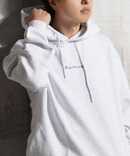 1111clothing（ワンフォークロージング）の「裏起毛 ロゴ刺繍 ワイドパーカー / Lined Wide Hoodie with Embroidered Logo（パーカー・メンズ・アッシュ/グレイッシュベージュ/ホワイト・M/L）」の3枚目の写真