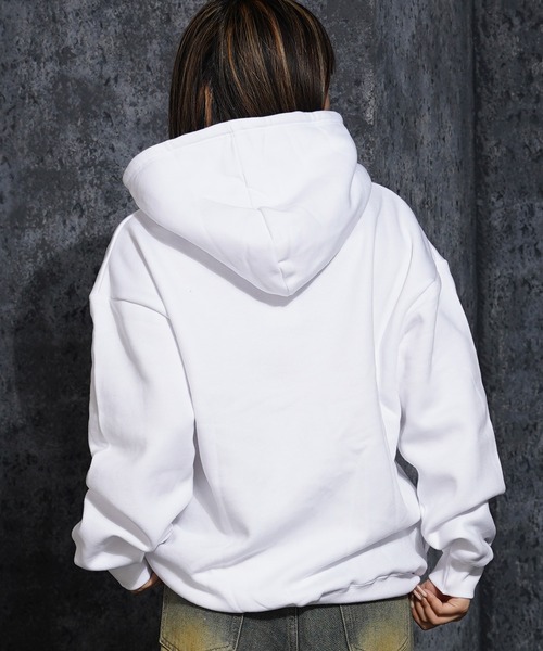 1111clothing（ワンフォークロージング）の「裏起毛 ロゴ刺繍 ワイドパーカー / Lined Wide Hoodie with Embroidered Logo（パーカー・メンズ・アッシュ/グレイッシュベージュ/ホワイト・M/L）」の16枚目の写真
