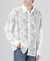 LUXSTYLE | フラワーレース編み長袖シアーシャツ(シャツ/ブラウス)